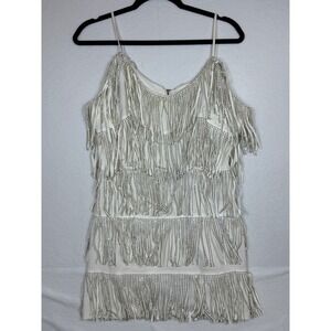 NYLON APPAREL Rhinestone Fringe Mini Dress White Spaghetti Strap Party Size M